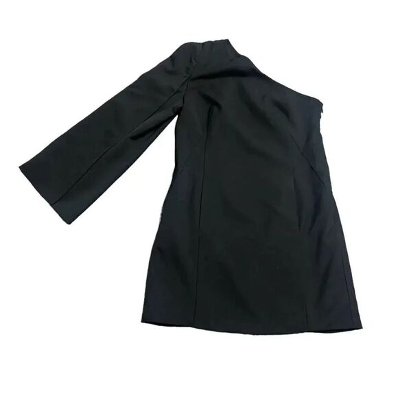 KAUFMAN FRANCO Onyx black One Sleeve mini Dress with front pockets $1195 sz 6 - Picture 4 of 9